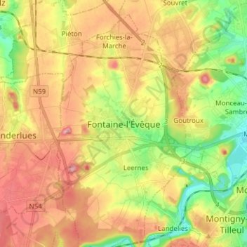 Fontaine-l'Évêque topographic map, elevation, terrain