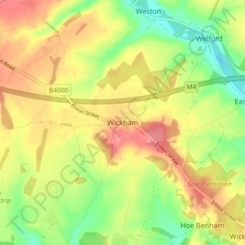 Wickham topographic map, elevation, terrain