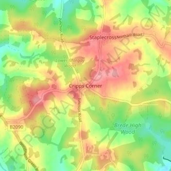 Cripps Corner topographic map, elevation, terrain