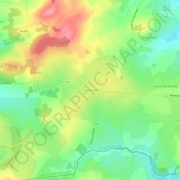 Les Auroux topographic map, elevation, terrain