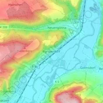 Porstendorf topographic map, elevation, terrain