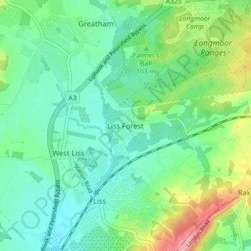 Liss Forest topographic map, elevation, terrain