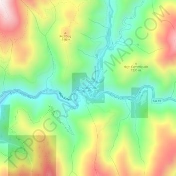 Downieville topographic map, elevation, terrain