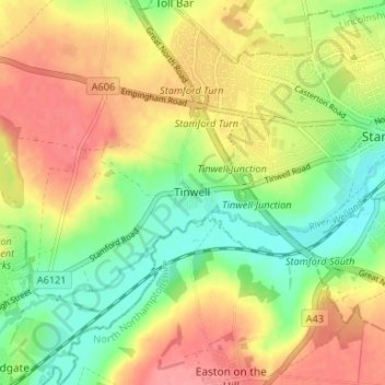 Tinwell topographic map, elevation, terrain
