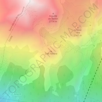 Crêt Fénère topographic map, elevation, terrain
