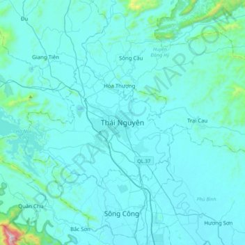 Thai Nguyen city topographic map, elevation, terrain