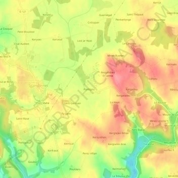 Pontigou topographic map, elevation, terrain