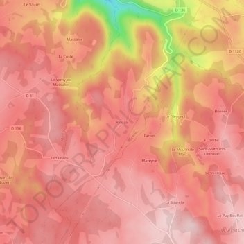Riouzal topographic map, elevation, terrain