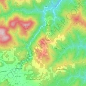 Boccheggiano topographic map, elevation, terrain