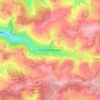 Dörrenzimmern topographic map, elevation, terrain