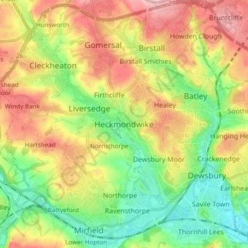 Heckmondwike topographic map, elevation, terrain