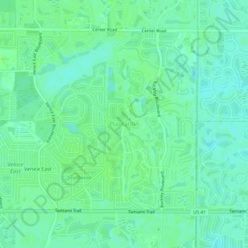 Plantation topographic map, elevation, terrain