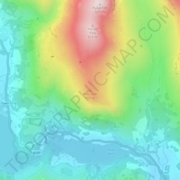 Nab Scar topographic map, elevation, terrain