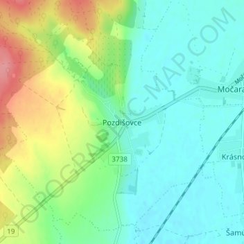 Pozdišovce topographic map, elevation, terrain