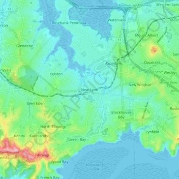 New Lynn topographic map, elevation, terrain