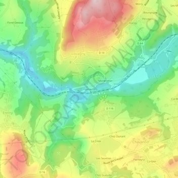 Pontverre topographic map, elevation, terrain