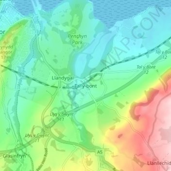 Tal-y-bont topographic map, elevation, terrain