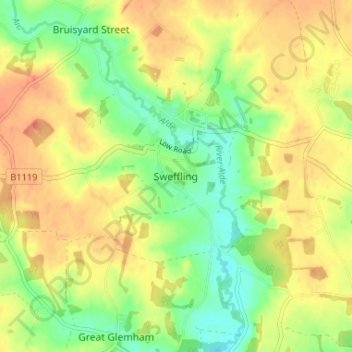 Sweffling topographic map, elevation, terrain