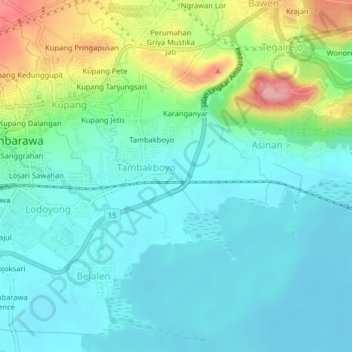 Tambak Sari topographic map, elevation, terrain