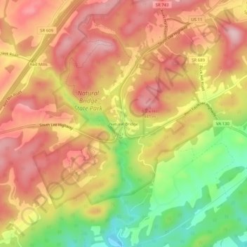 Natural Bridge topographic map, elevation, terrain
