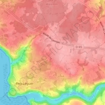 Le Minihy topographic map, elevation, terrain