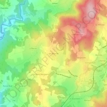 Les Terrasses topographic map, elevation, terrain