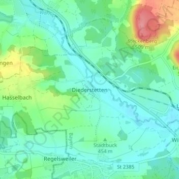 Diederstetten topographic map, elevation, terrain