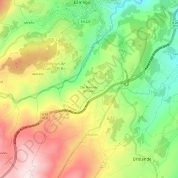 São Martinho do Souto topographic map, elevation, terrain