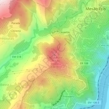 São Silvestre Cimo do Douro topographic map, elevation, terrain
