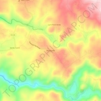 Wilseyville topographic map, elevation, terrain
