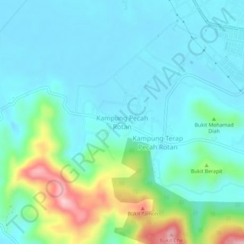 Kampung Pecah Rotan topographic map, elevation, terrain