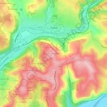Le Cingle-Haut topographic map, elevation, terrain