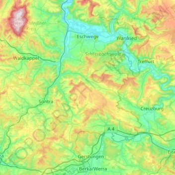 Ringgau topographic map, elevation, terrain