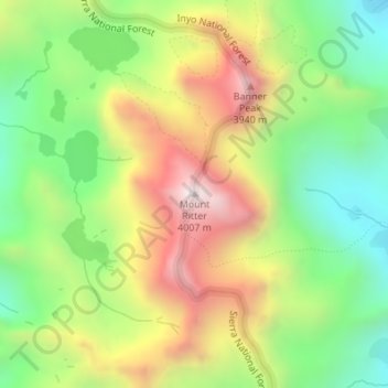 Mount Ritter topographic map, elevation, terrain