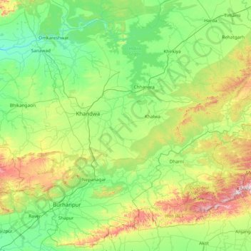 East Nimār topographic map, elevation, terrain