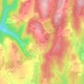 Varennes topographic map, elevation, terrain