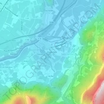 Champ Fleuri topographic map, elevation, terrain