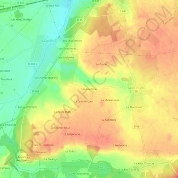 L'Auberdière topographic map, elevation, terrain