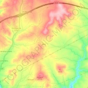 Areia topographic map, elevation, terrain