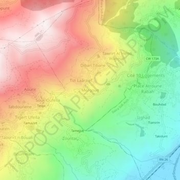Mezgoug topographic map, elevation, terrain