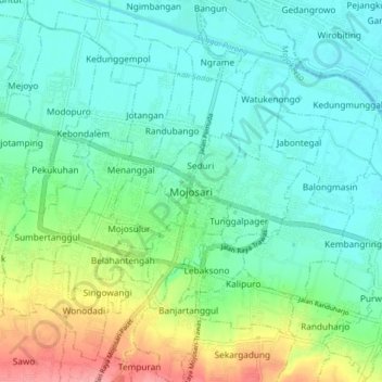 Mojosari topographic map, elevation, terrain