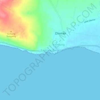 Kwanyar Barat topographic map, elevation, terrain