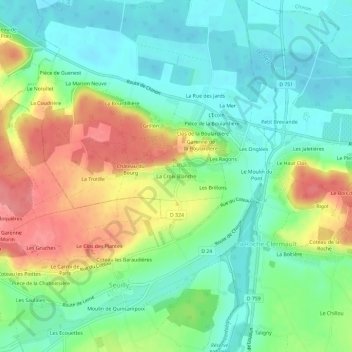 La Croix Blanche topographic map, elevation, terrain