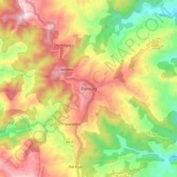 Berināg topographic map, elevation, terrain