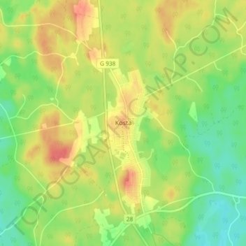 Kosta topographic map, elevation, terrain
