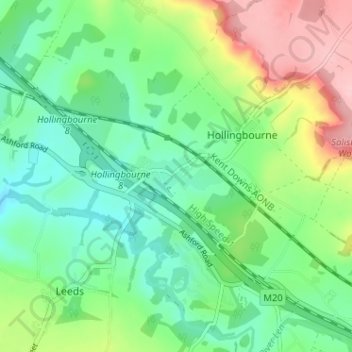 Eyhorne Street topographic map, elevation, terrain