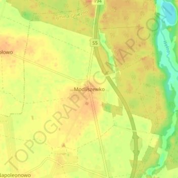 Modliszewko topographic map, elevation, terrain