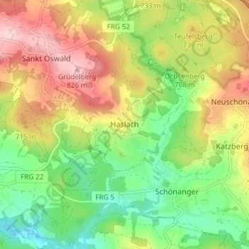 Haslach topographic map, elevation, terrain