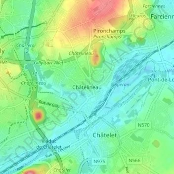 Châtelineau topographic map, elevation, terrain