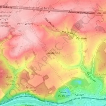 Landenne topographic map, elevation, terrain